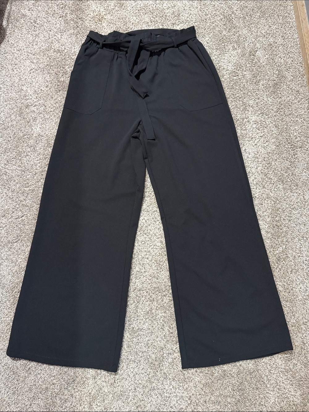 Women's Black Wide-Leg Tie-Waist Pants